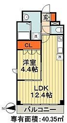 セザン・新町 1LDKの間取図画像