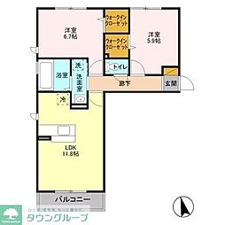 ジンザB 2LDKの間取図画像