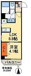 ラ・ヴィータ 1DKの間取図画像