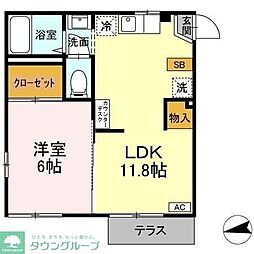 ヴィラセイワB棟 1LDKの間取図画像