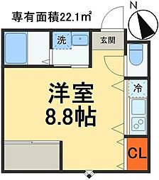 ALVER稲毛 1Kの間取図画像