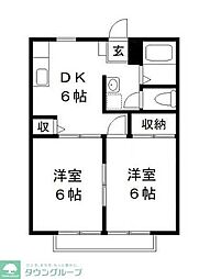 サンライズD 2DKの間取図画像