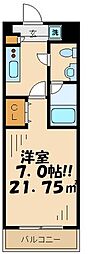 京王相模原線 京王堀之内駅 徒歩7分の賃貸マンション 2階1Kの間取り