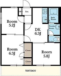 JR横浜線 古淵駅 徒歩22分の賃貸アパート 1階3DKの間取り