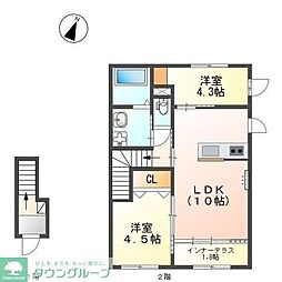 パレス北野 2階2LDKの間取り