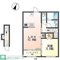 パレス北野 2階1LDKの間取り