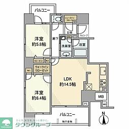 JR八高線 八王子駅 徒歩12分の賃貸マンション 4階2LDKの間取り