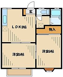 オルテンシア・パティオ 1階2DKの間取り