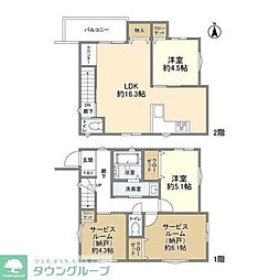 京王高尾線 京王片倉駅 徒歩6分の賃貸一戸建て 2LDKの間取り