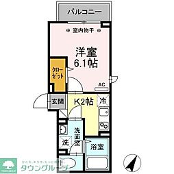 京王相模原線 南大沢駅 徒歩11分の賃貸アパート 2階1Kの間取り