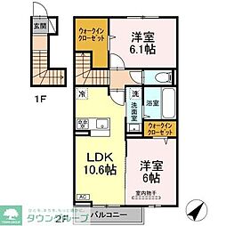 JR横浜線 相模原駅 徒歩11分の賃貸アパート 2階2LDKの間取り