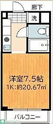 小田急小田原線 相模大野駅 徒歩2分の賃貸マンション 7階1Kの間取り