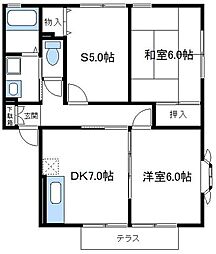 京王相模原線 多摩境駅 徒歩14分の賃貸アパート 1階2SDKの間取り
