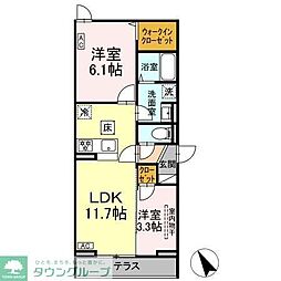 京王相模原線 橋本駅 徒歩18分の賃貸アパート 3階2LDKの間取り