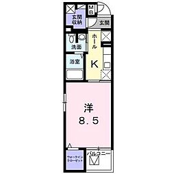 JR横浜線 相模原駅 徒歩13分の賃貸マンション 2階1Kの間取り
