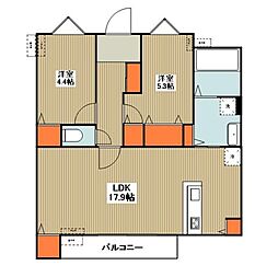 相模原市緑区西橋本1丁目アパート 2LDKの間取図画像