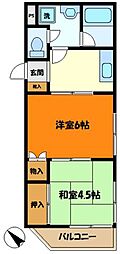 JR横浜線 矢部駅 徒歩14分の賃貸マンション 4階2DKの間取り