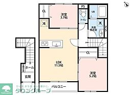 JR横浜線 相模原駅 徒歩19分の賃貸アパート 2階2LDKの間取り