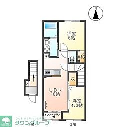 JR横浜線 淵野辺駅 バス12分 和泉短大前停まで徒歩6分、下車 徒歩6分の賃貸アパート 2階2LDKの間取り