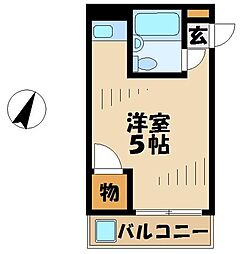 多摩都市モノレール 大塚・帝京大学駅 徒歩12分の賃貸マンション 1階ワンルームの間取り