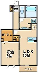 JR横浜線 橋本駅 徒歩16分の賃貸アパート 1階1LDKの間取り