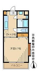 京王相模原線 京王堀之内駅 徒歩8分の賃貸マンション 3階1Kの間取り