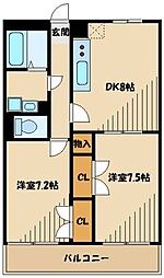 アンプルールフェールドリーミ 1階2DKの間取り