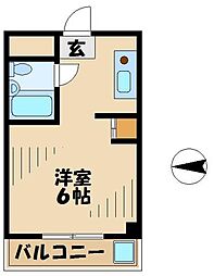 多摩都市モノレール 大塚・帝京大学駅 徒歩2分の賃貸マンション 2階ワンルームの間取り