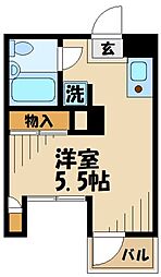 小田急多摩線 唐木田駅 徒歩9分の賃貸マンション 2階ワンルームの間取り