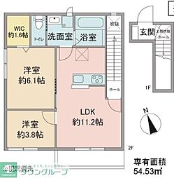京王相模原線 橋本駅 徒歩17分の賃貸アパート 2階2LDKの間取り