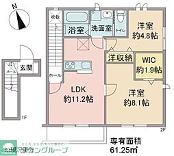 京王相模原線 橋本駅 徒歩17分の賃貸アパート 2階2LDKの間取り