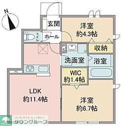 京王相模原線 橋本駅 徒歩17分の賃貸アパート 1階2LDKの間取り