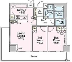 リージア海老名ビナフロント 2LDKの間取図画像