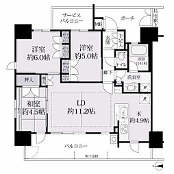 ルパルトネール京都丹波口 9F 3LDKの間取り