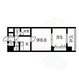 JR大阪環状線 芦原橋駅 徒歩4分の賃貸マンション 6階2Kの間取り