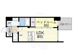 Osaka Metro谷町線 四天王寺前夕陽ヶ丘駅 徒歩9分の賃貸マンション 9階1LDKの間取り