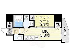 Osaka Metro谷町線 四天王寺前夕陽ヶ丘駅 徒歩9分の賃貸マンション 11階1DKの間取り