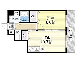 JR大阪環状線 今宮駅 徒歩3分の賃貸マンション 4階1LDKの間取り