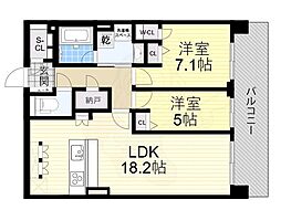 Osaka Metro長堀鶴見緑地線 松屋町駅 徒歩5分の賃貸マンション 18階2LDKの間取り