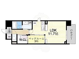 Osaka Metro谷町線 谷町四丁目駅 徒歩5分の賃貸マンション 13階1LDKの間取り