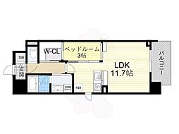Osaka Metro谷町線 谷町四丁目駅 徒歩5分の賃貸マンション 14階1LDKの間取り