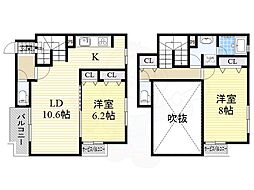 Osaka Metro四つ橋線 四ツ橋駅 徒歩4分の賃貸マンション 7階2LDKの間取り