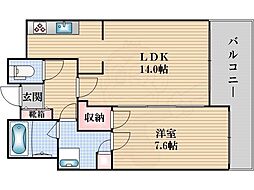 Osaka Metro御堂筋線 心斎橋駅 徒歩4分の賃貸マンション 7階1LDKの間取り