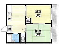 ソレイユ心斎橋 2DKの間取図画像