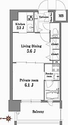 エンクレスト博多Belle 10階2Kの間取り