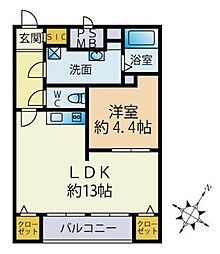 蓮葉マンション 1LDKの間取図画像