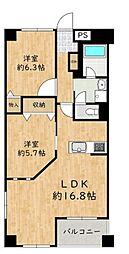 博多ニッコーハイツ 2LDKの間取図画像