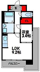 スカイシャトレ箱崎南 1LDKの間取図画像