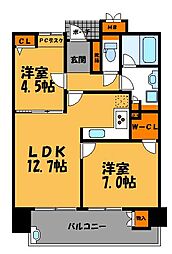 ウェルリバービュー天神 2LDKの間取図画像