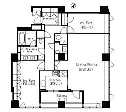 パークキューブ目黒タワー 19階2LDKの間取り